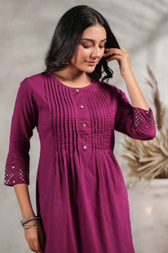 Women's Wine Cotton Kurta