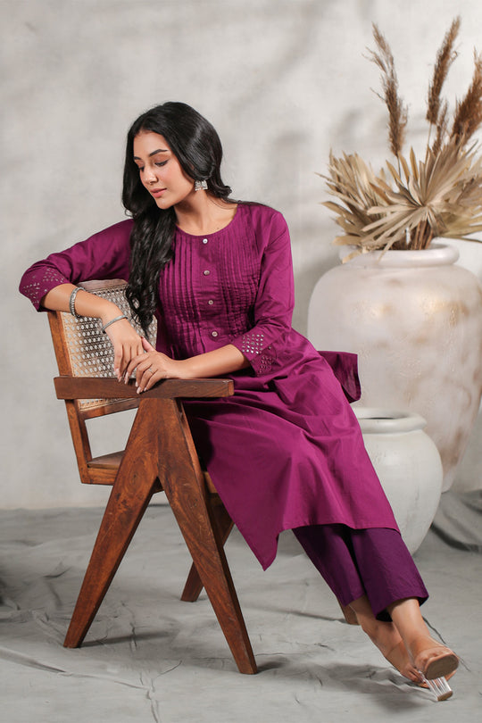 Women's Wine Cotton Kurta
