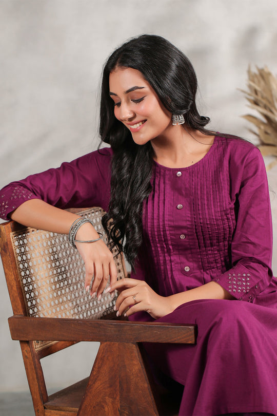 Women's Wine Cotton Kurta