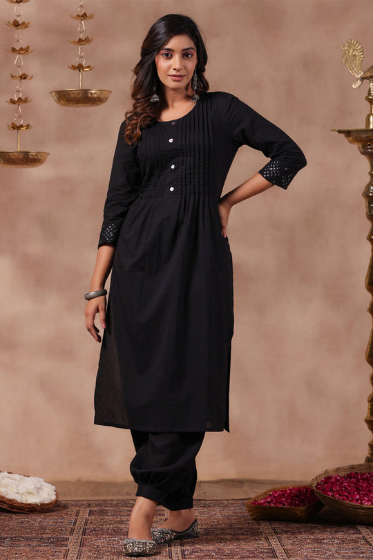 Women's Black Cotton Kurta