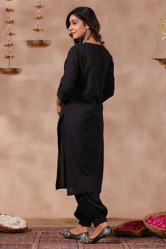 Women's Black Cotton Kurta