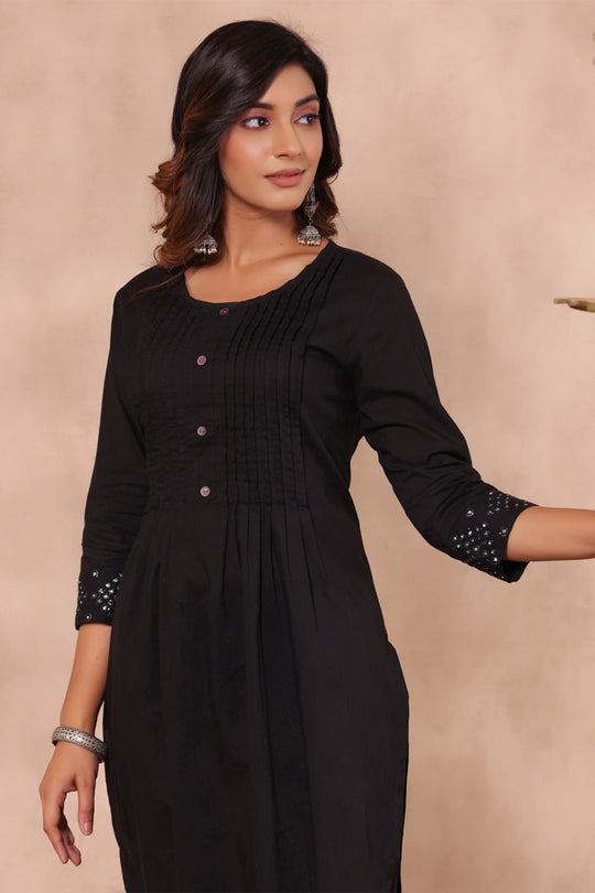 Women's Black Cotton Kurta