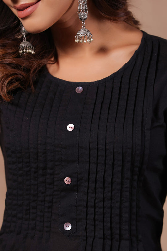 Women's Black Cotton Kurta