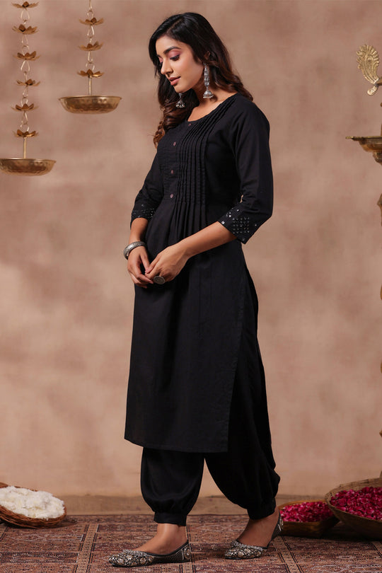 Women's Black Cotton Kurta
