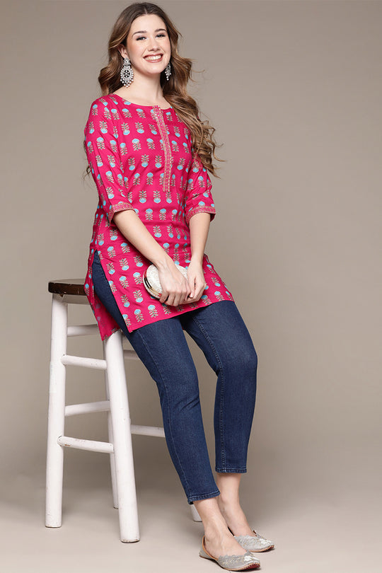 Women's Pink Printed Kurti