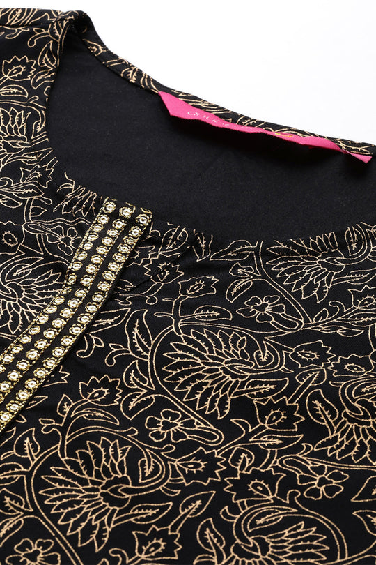 Women's Black & Gold-Toned Ethnic Motifs Printed Kurti