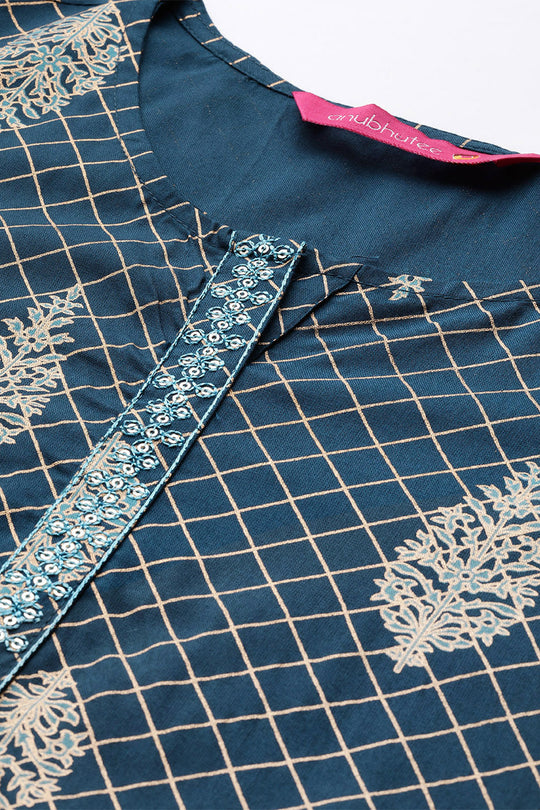 Women's Navy Blue Ethnic Motifs Printed Kurti