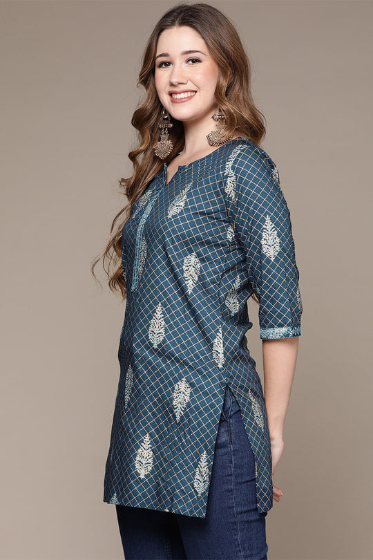 Women's Navy Blue Ethnic Motifs Printed Kurti