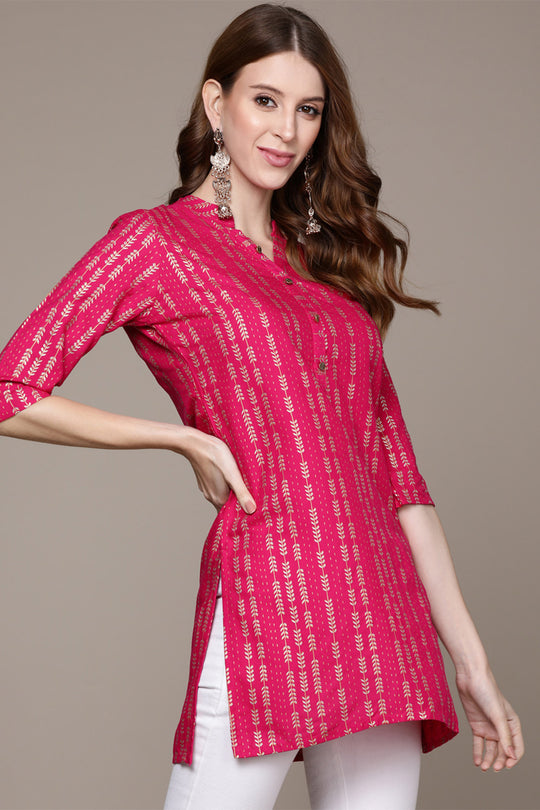 Women's Pink Geometric Printed Kurti