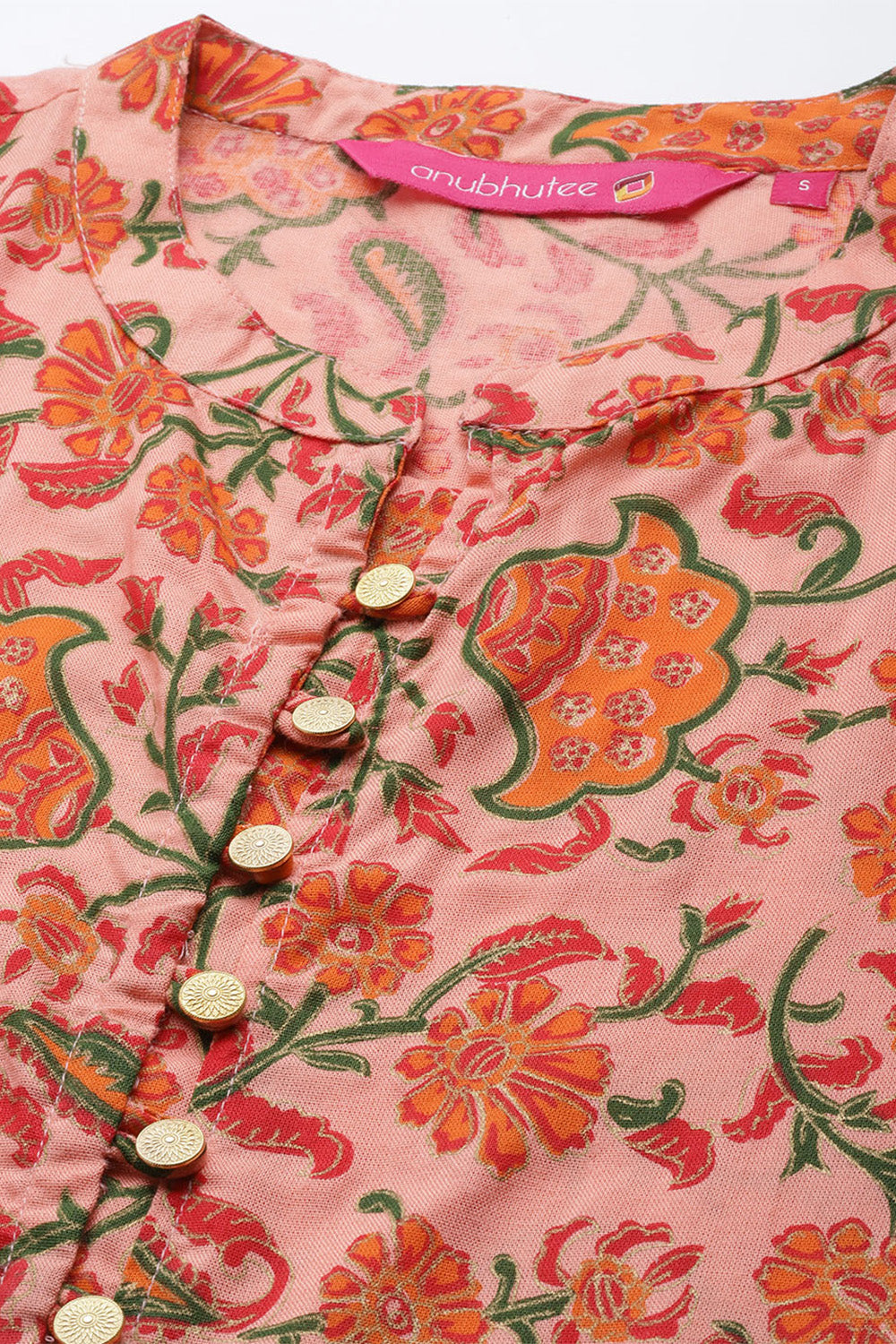 Women's Peach Floral Printed Kurti