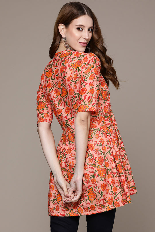 Women's Peach Floral Printed Kurti