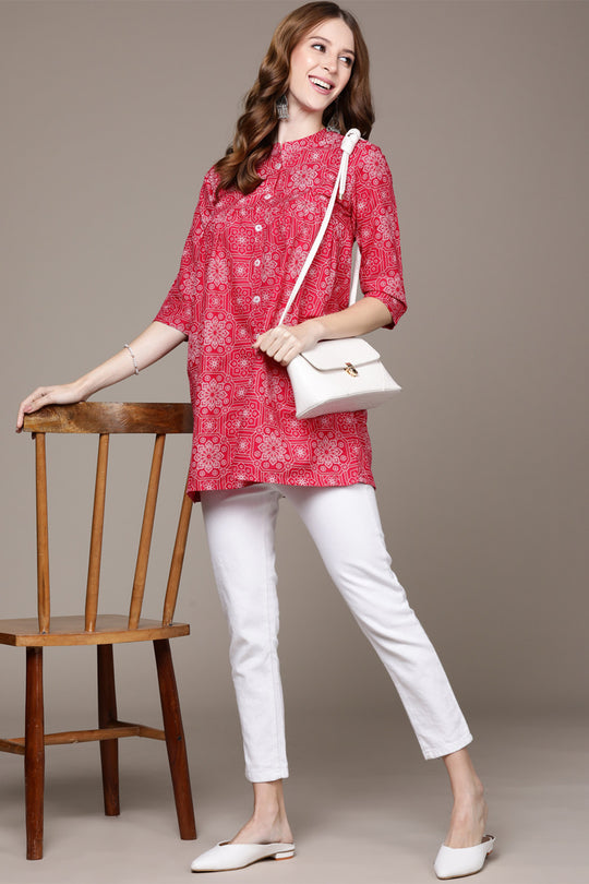 Women's Pink Printed A-Line Kurti