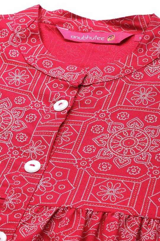 Women's Pink Printed A-Line Kurti
