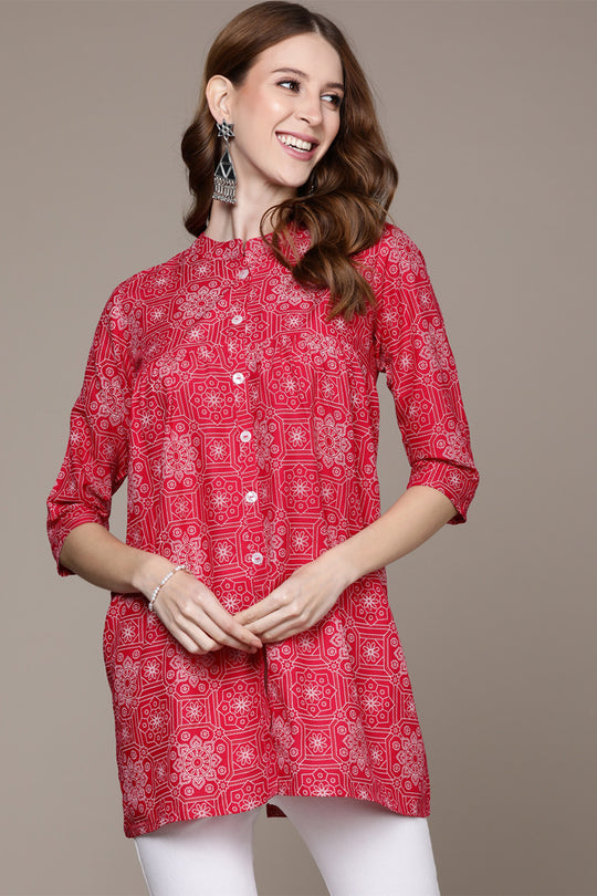 Women's Pink Printed A-Line Kurti
