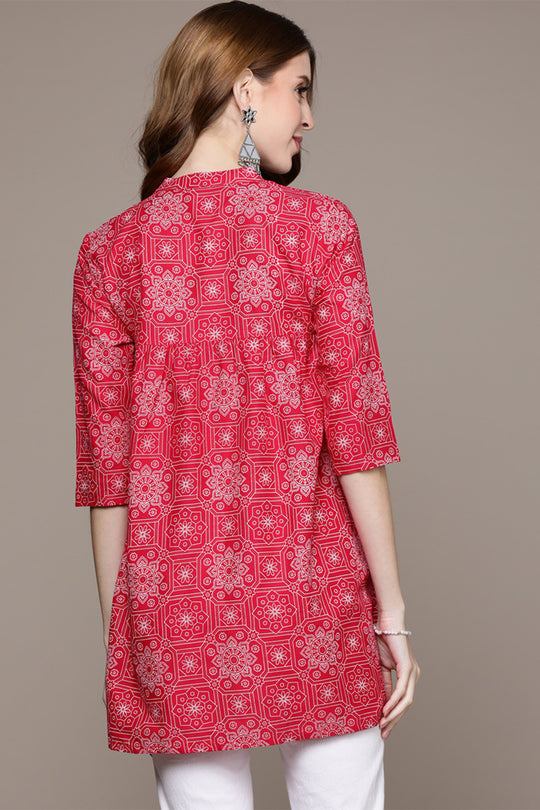 Women's Pink Printed A-Line Kurti