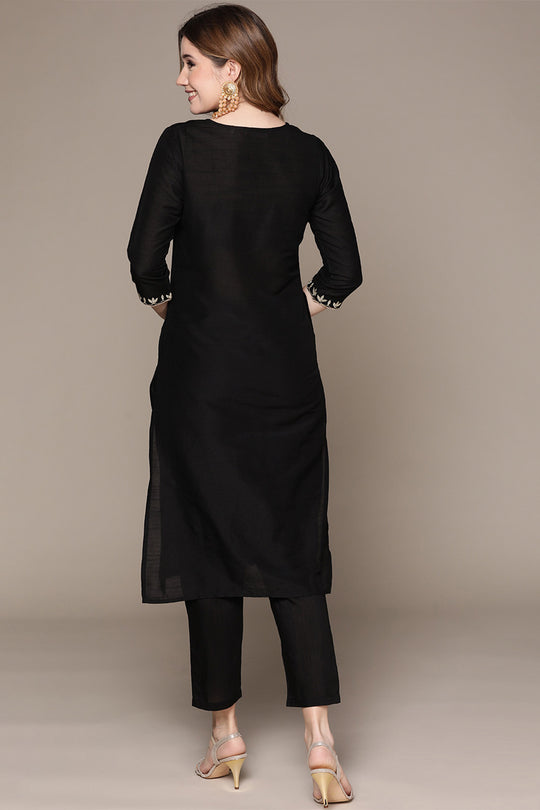 Women Black Ethnic Kurta with Trousers