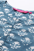 Women's Blue Cotton Straight Kurta Suit Set
