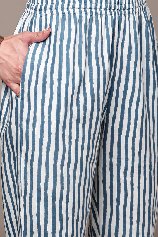 Women's Blue Cotton Straight Kurta Suit Set