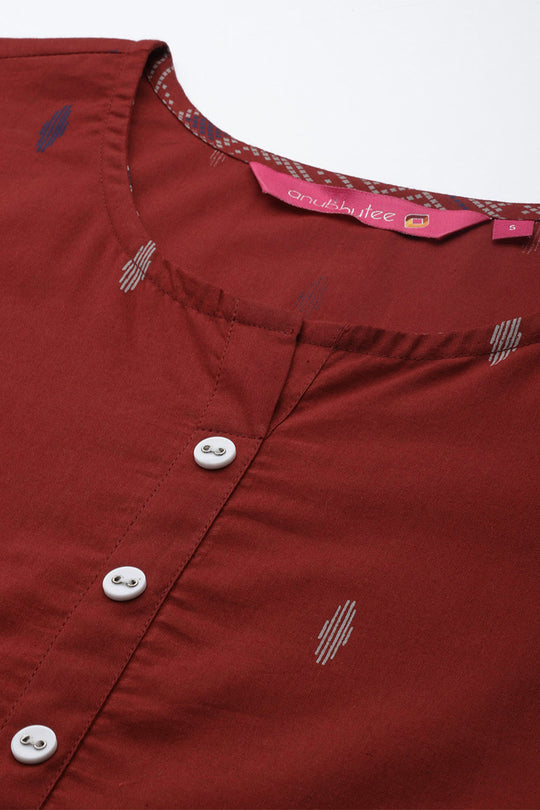 Women's Red Ethnic Cotton Kurta Set