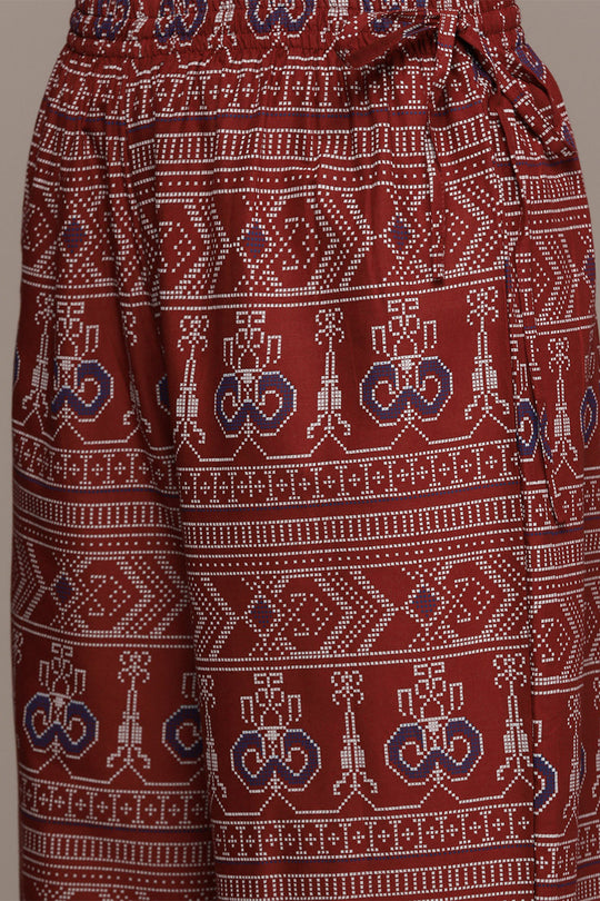 Women's Red Ethnic Cotton Kurta Set