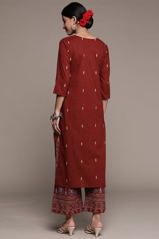 Women's Red Ethnic Cotton Kurta Set