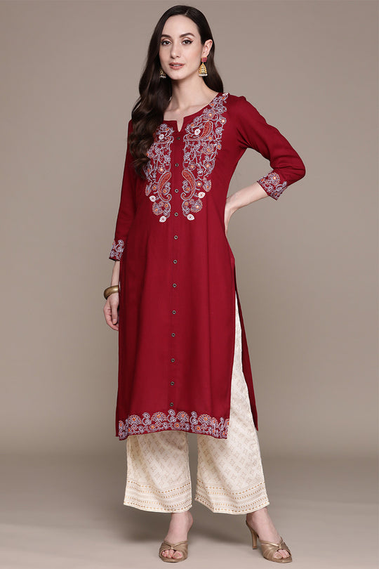 Women's Maroon Kurta Set
