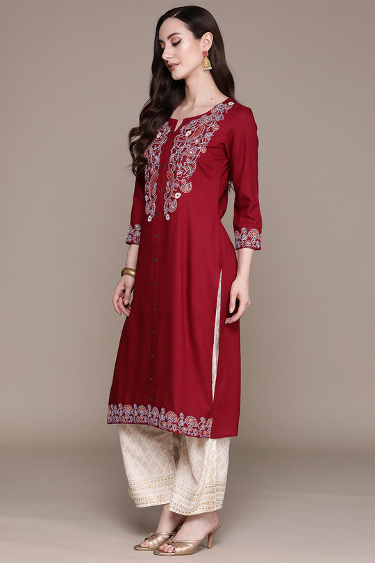 Women's Maroon Kurta Set