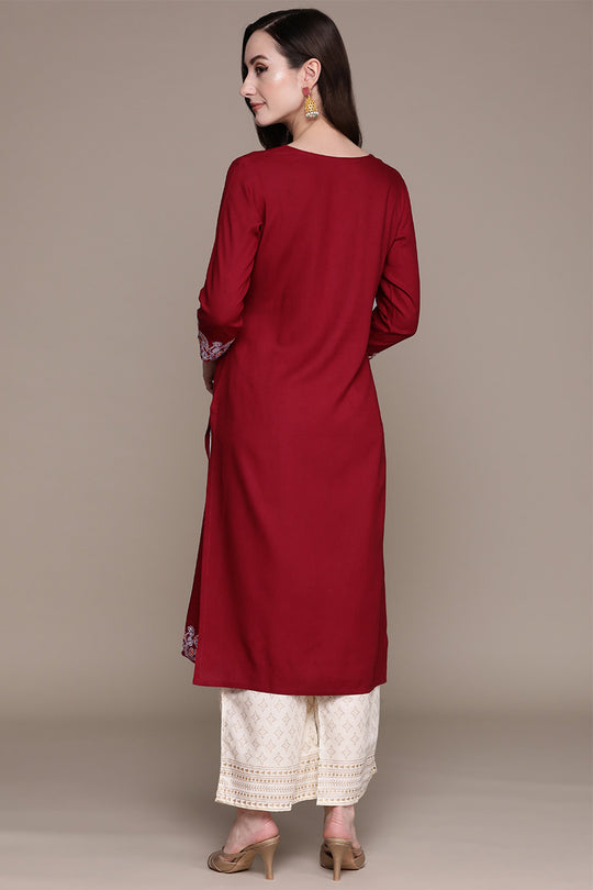 Women's Maroon Kurta Set