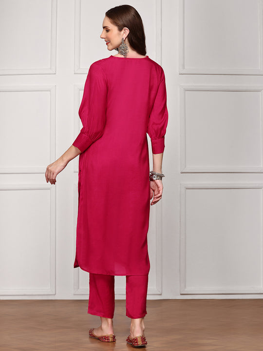 V-Neck  solid Kurta With Trouser