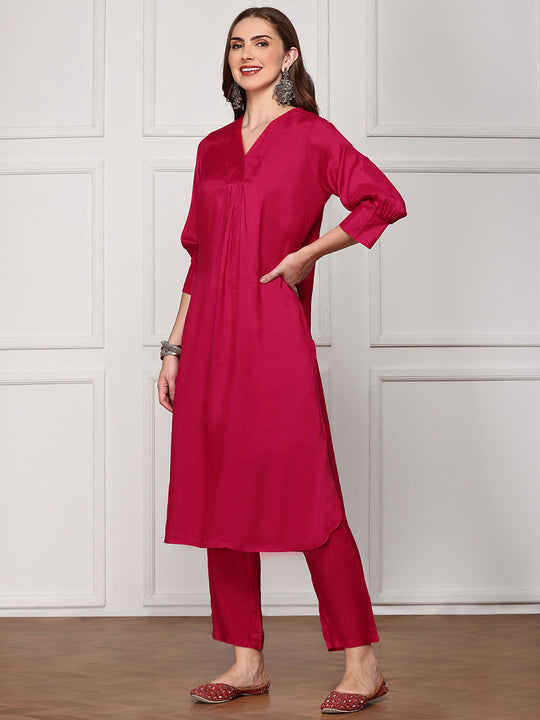 V-Neck  solid Kurta With Trouser