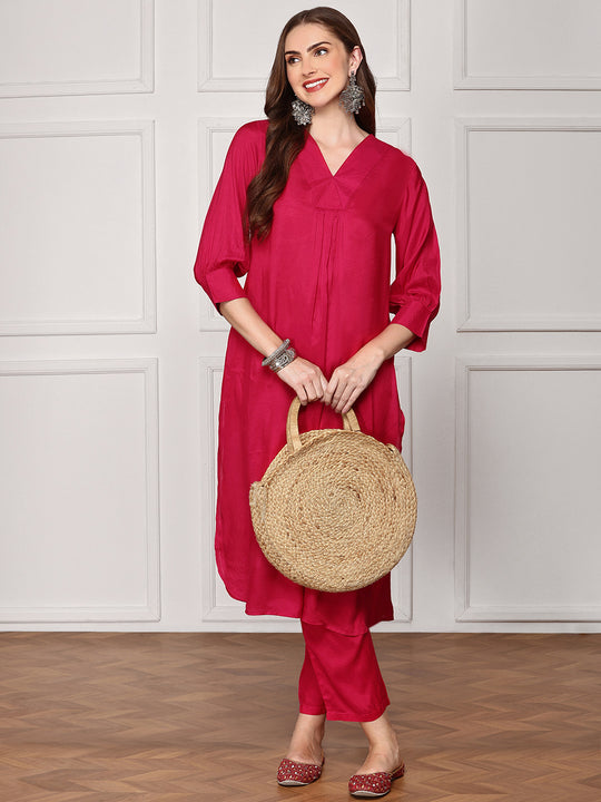 V-Neck  solid Kurta With Trouser