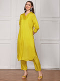 Yellow V-Neck Kurta With Trouser