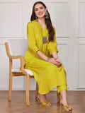 Yellow V-Neck Kurta With Trouser