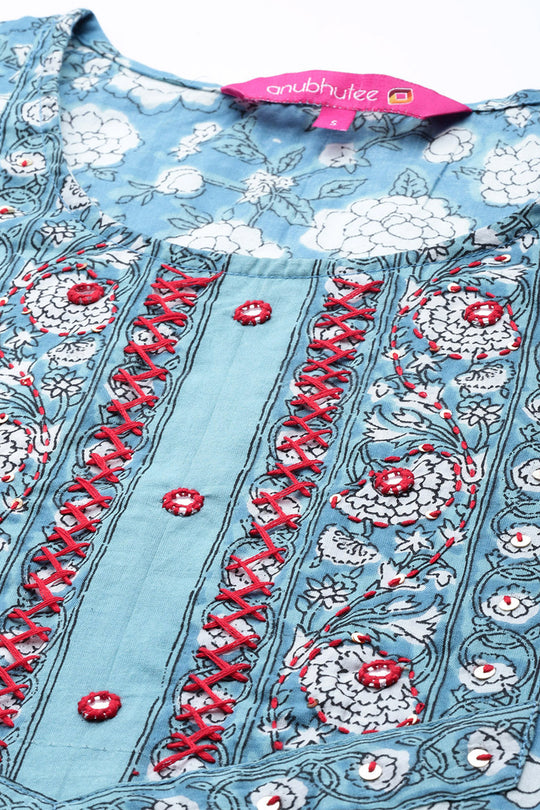 Womens Blue Cotton Kurta Set