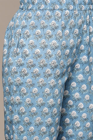 Womens Blue Cotton Kurta Set