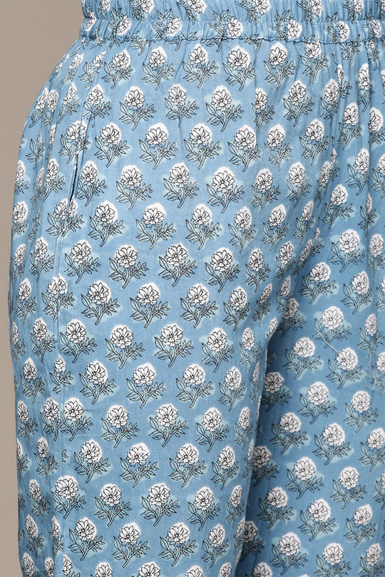 Womens Blue Cotton Kurta Set