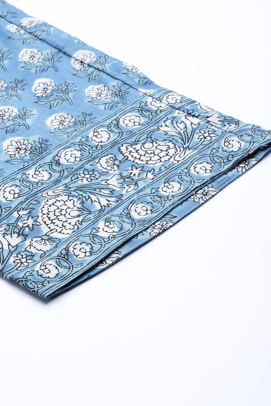 Womens Blue Cotton Kurta Set