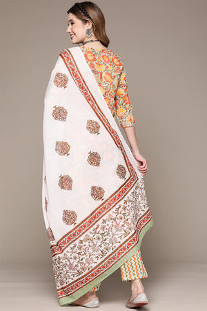 Women Green Floral Cotton Kurta Set