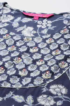 Women Blue Ethnic Cotton Kurta Set