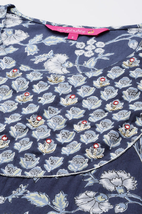 Women Blue Ethnic Cotton Kurta Set