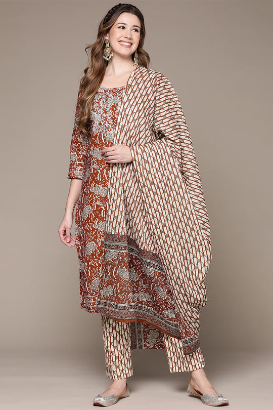 Women Rust Red Kurta Set