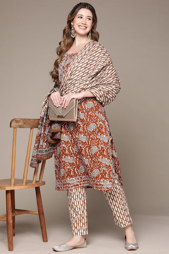 Women Rust Red Kurta Set