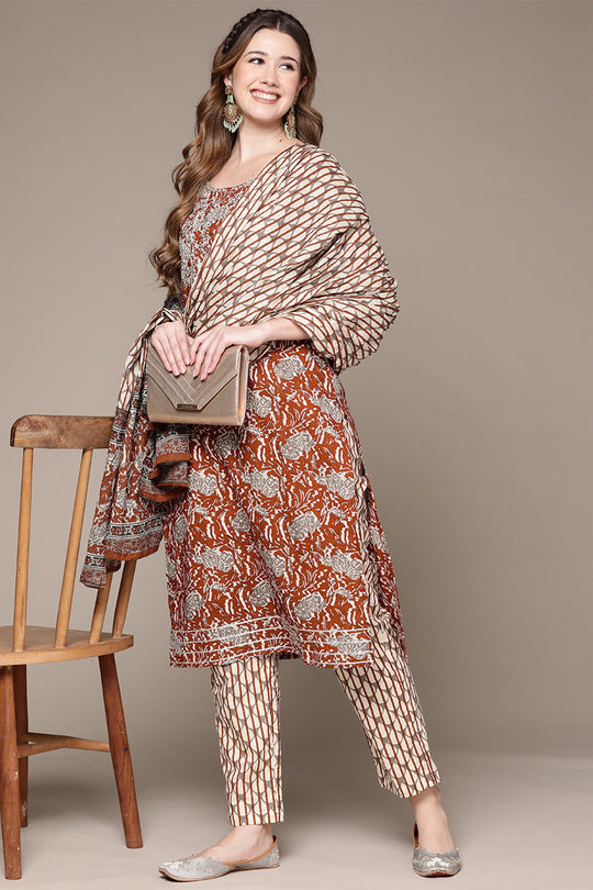 Women Rust Red Kurta Set