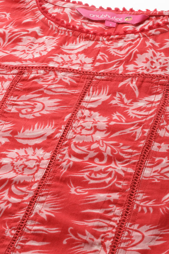 Women Red Floral Kurta Set