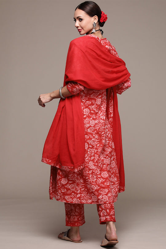 Women Red Floral Kurta Set