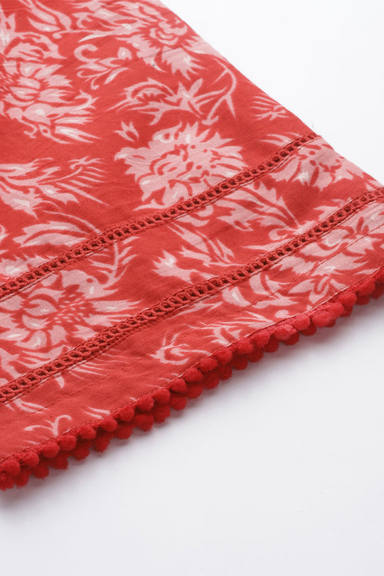 Women Red Floral Kurta Set