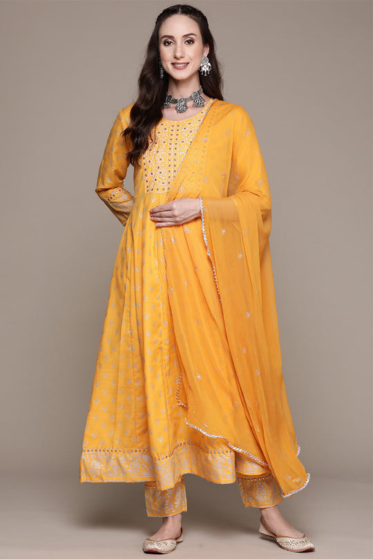 Women Mustard Yellow Kurta with Trousers With Dupatta