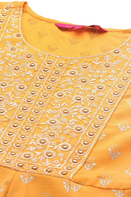 Women Mustard Yellow Kurta with Trousers With Dupatta