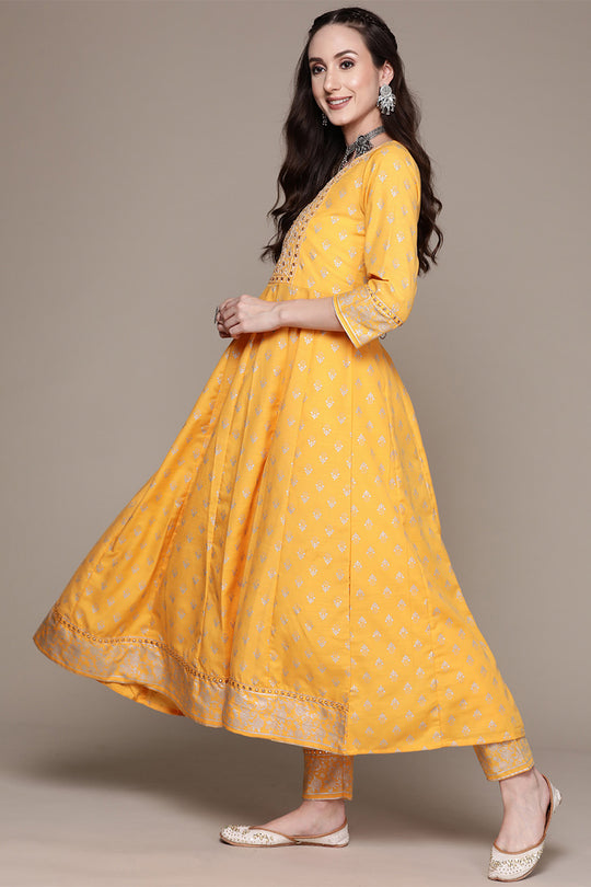 Women Mustard Yellow Kurta with Trousers With Dupatta