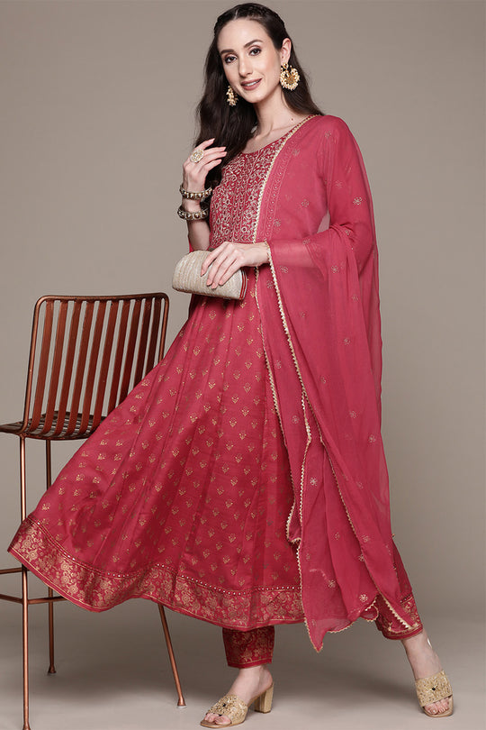 Women Fuchsia Kurta with Trousers With Dupatta